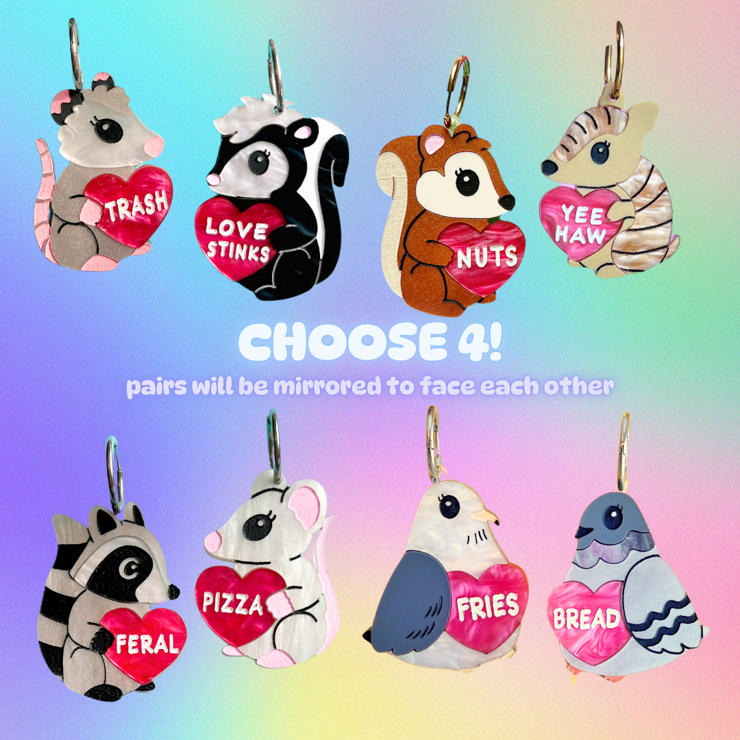 Choose *FOUR* Valentine critter earrings