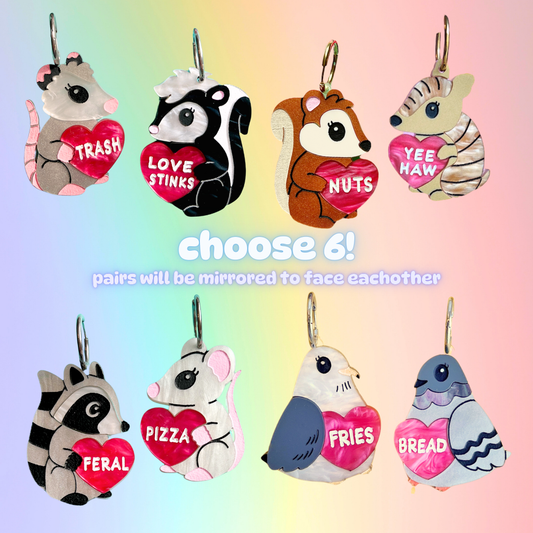 Choose **SIX** Valentine critter earrings