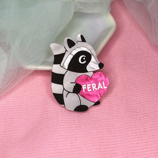 Feral raccoon brooch or magnet