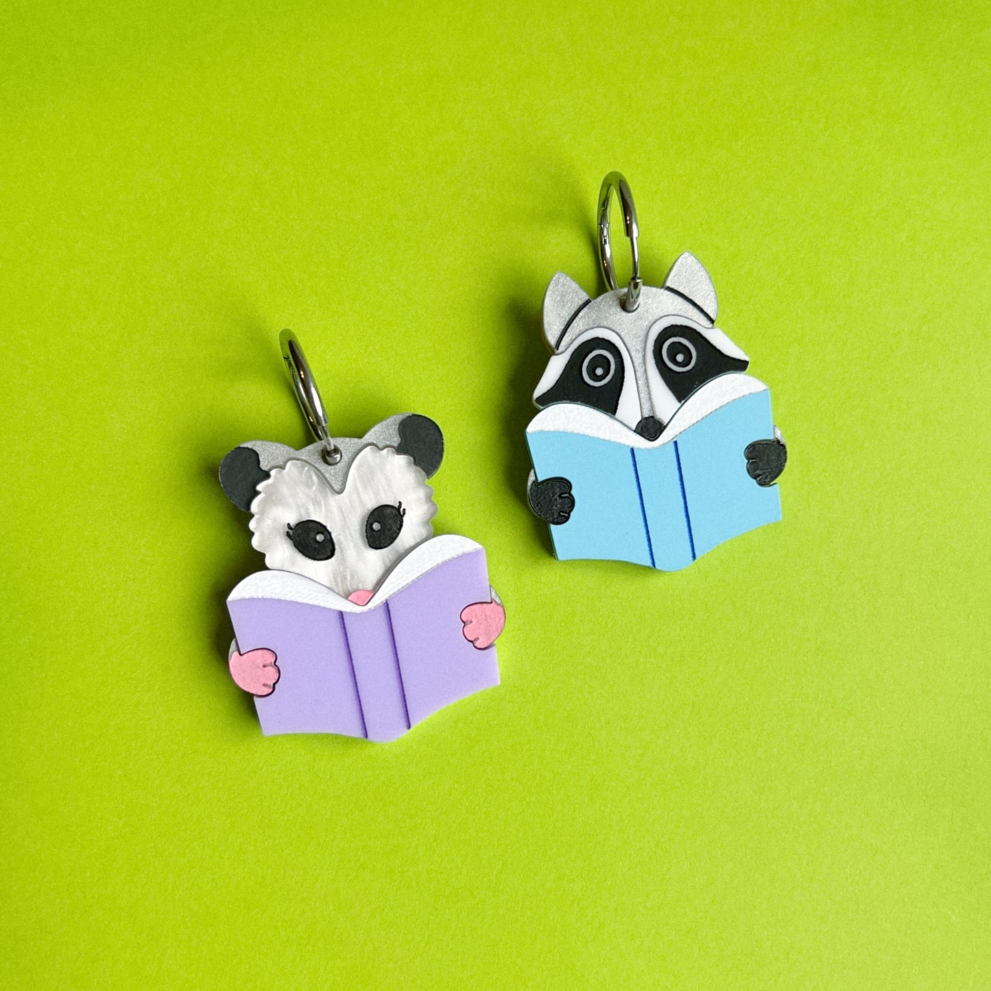 Mix & match reading raccoon/opossum earrings