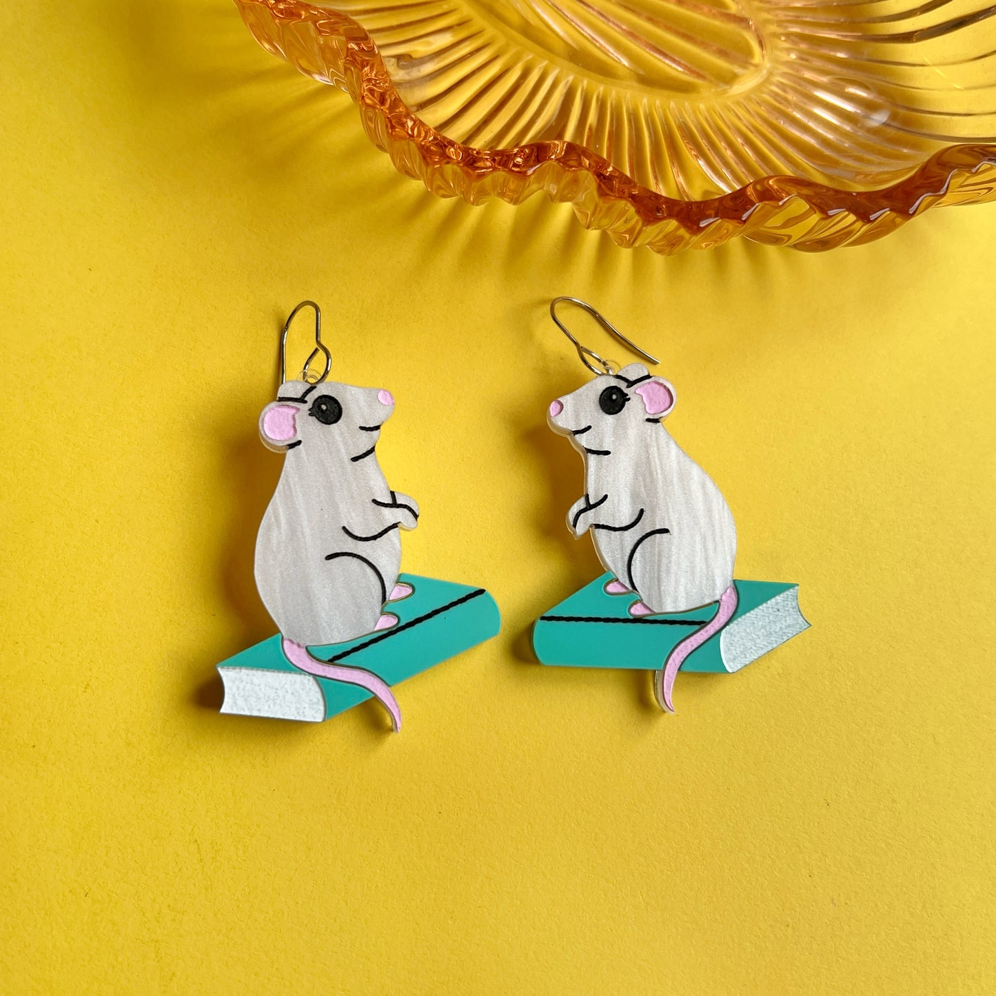 Library rat earrings