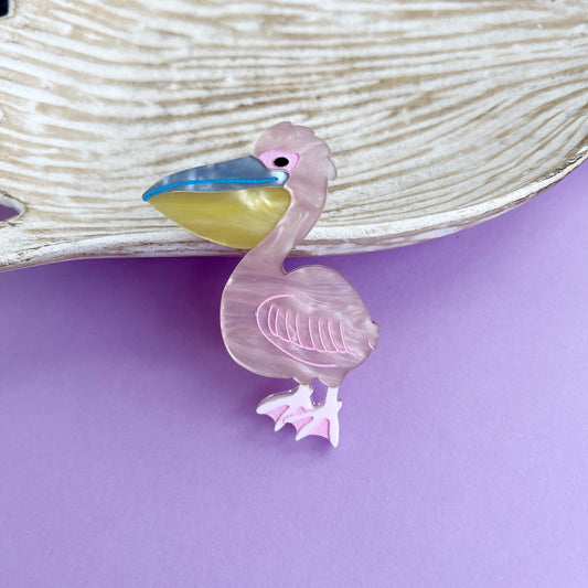 Pink pelican brooch or magnet