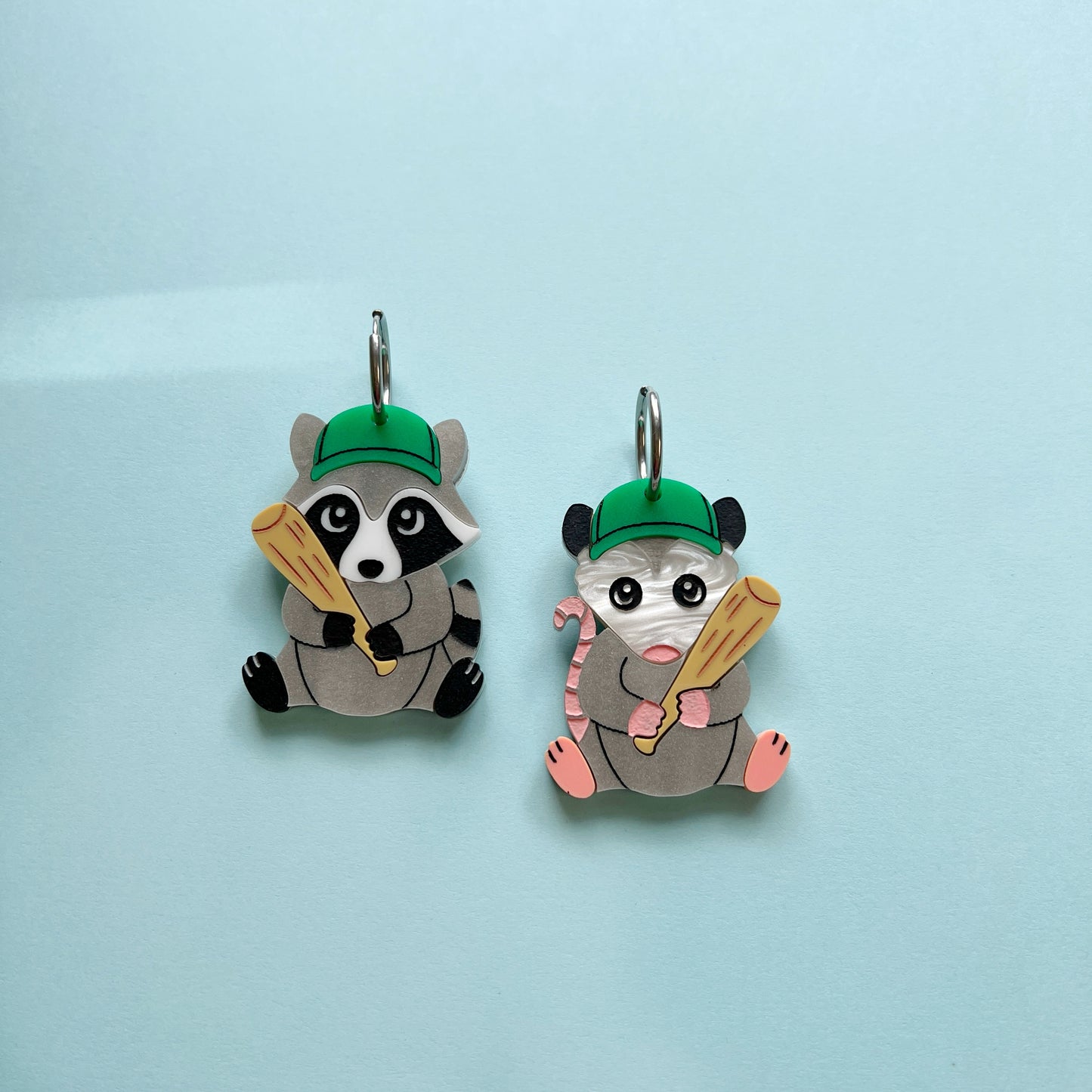 Opossum & raccoon baseball earrings (choose your color!)