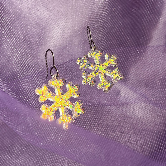 Iridescent snowflake earrings