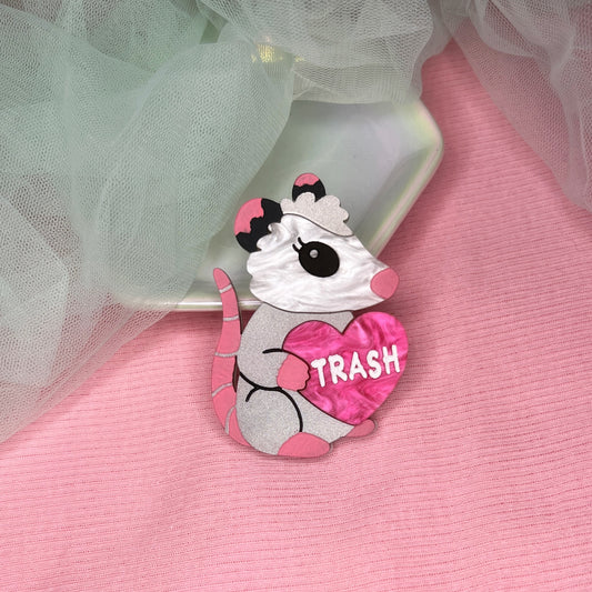 Trash opossum brooch or magnet